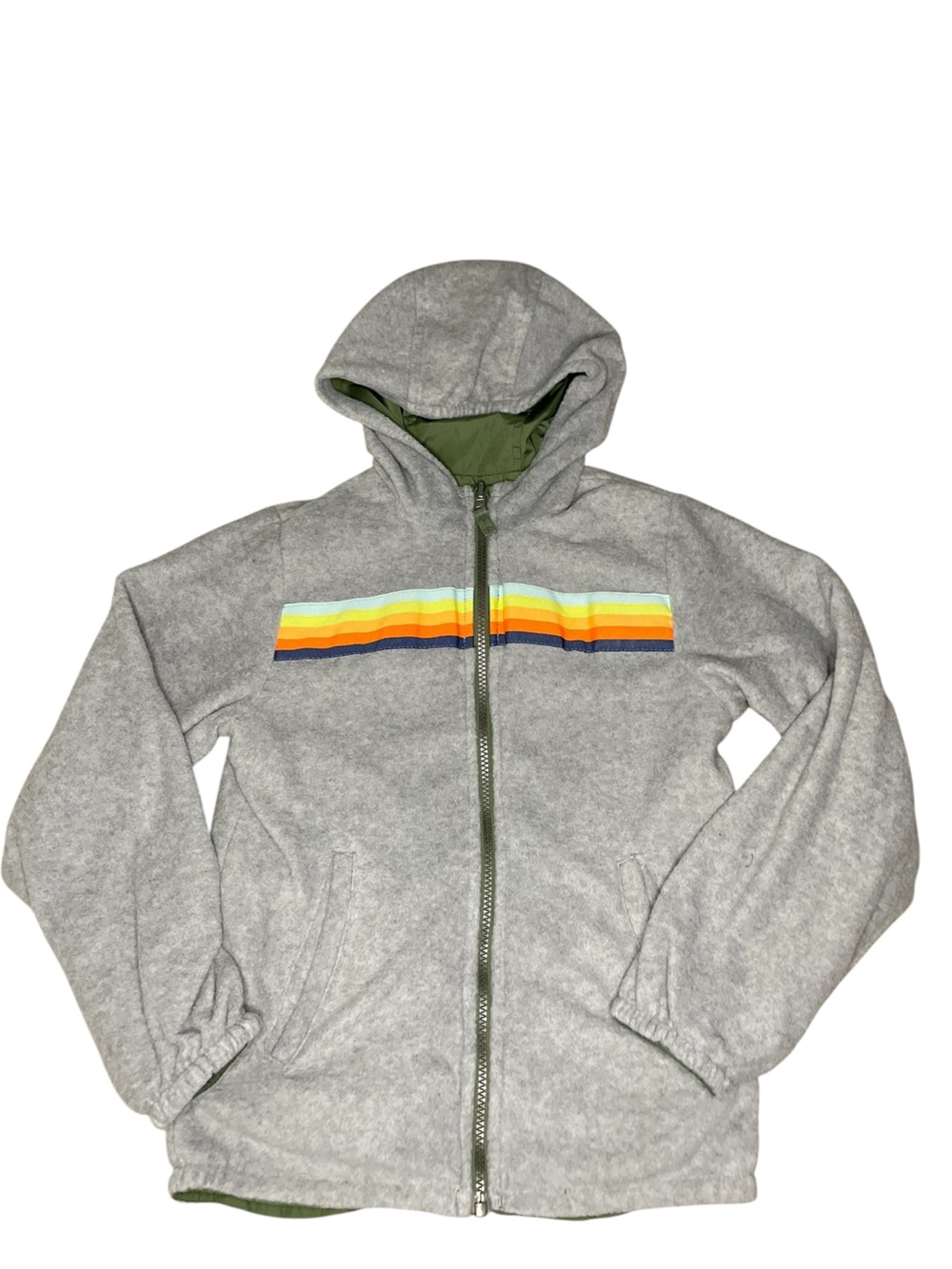 Osh Kosh Reversible Green/Gray Hooded Zip-Up Fleece/Windbreaker Jacket-Kids 8